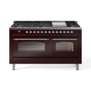ILVE 60-Inch Nostalgie II Natural Gas Dual Fuel Range with 9 Burners, Griddle and Triple Glass Door Oven in Burgundy with Chrome Trim (UP60FNMPBUC)