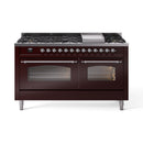 ILVE 60-Inch Nostalgie II Propane Gas Dual Fuel Range with 9 Burners, Griddle and Triple Glass Door Oven in Burgundy with Chrome Trim (UP60FNMPBUCLP)