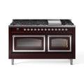 ILVE 60-Inch Nostalgie II Noblesse Natural Gas Dual Fuel Range   in Burgundy with Chrome Trim (UN60FNMPBUC)