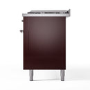 ILVE 60-Inch Nostalgie II Natural Gas Dual Fuel Range with 9 Burners, Griddle and Triple Glass Door Oven in Burgundy with Chrome Trim (UP60FNMPBUC)