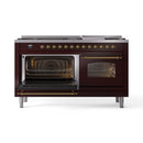 ILVE 60-Inch Nostalgie II Propane Gas Dual Fuel Range with 9 Burners, Griddle and Triple Glass Door Oven in Burgundy with Brass Trim (UP60FNMPBUGLP)