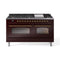 ILVE 60-Inch Nostalgie II Dual Fuel Range with 9 Burners, Griddle and Triple Glass Door Oven in Burgundy with Brass Trim (UP60FNMPBUG)