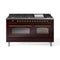ILVE 60-Inch Nostalgie II Propane Gas Dual Fuel Range with 9 Burners, Griddle and Triple Glass Door Oven in Burgundy with Brass Trim (UP60FNMPBUGLP)