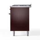 ILVE 60-Inch Nostalgie II Propane Gas Dual Fuel Range with 9 Burners, Griddle and Triple Glass Door Oven in Burgundy with Brass Trim (UP60FNMPBUGLP)