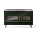 ILVE 60-Inch Nostalgie II Noblesse Propane Gas Dual Fuel Range with 9 Sealed Burners, Griddle, Triple Glass Door Oven in Emerald Green with Bronze Trim (UN60FNMPEGBLP)