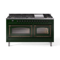 ILVE 60-Inch Nostalgie II Noblesse Natural Gas Dual Fuel Range   in Emerald Green with Burnished Bronze Trim (UN60FNMPEGB)