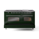ILVE 60-Inch Nostalgie II Propane Gas Dual Fuel Range with 9 Burners, Griddle and Triple Glass Door Oven in Emerald Green with Chrome Trim (UP60FNMPEGCLP)