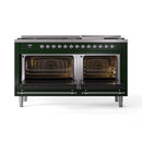 ILVE 60-Inch Nostalgie II Propane Gas Dual Fuel Range with 9 Burners, Griddle and Triple Glass Door Oven in Emerald Green with Chrome Trim (UP60FNMPEGCLP)
