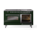 ILVE 60-Inch Nostalgie II Propane Gas Dual Fuel Range with 9 Burners, Griddle and Triple Glass Door Oven in Emerald Green with Chrome Trim (UP60FNMPEGCLP)