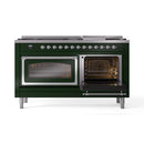 ILVE 60-Inch Nostalgie II Noblesse Propane Gas Dual Fuel Range with 9 Sealed Burners, Griddle, Triple Glass Door Oven in Emerald Green with Chrome Trim (UN60FNMPEGCLP)