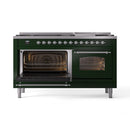 ILVE 60-Inch Nostalgie II Propane Gas Dual Fuel Range with 9 Burners, Griddle and Triple Glass Door Oven in Emerald Green with Chrome Trim (UP60FNMPEGCLP)