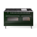 ILVE 60-Inch Nostalgie II Propane Gas Dual Fuel Range with 9 Burners, Griddle and Triple Glass Door Oven in Emerald Green with Chrome Trim (UP60FNMPEGCLP)