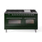 ILVE 60-Inch Nostalgie II Propane Gas Dual Fuel Range with 9 Burners, Griddle and Triple Glass Door Oven in Emerald Green with Chrome Trim (UP60FNMPEGCLP)