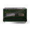 ILVE 60-Inch Nostalgie II Natural Gas Dual Fuel Range with 9 Burners, Griddle and Triple Glass Door Oven in Emerald Green with Brass Trim (UP60FNMPEGG)