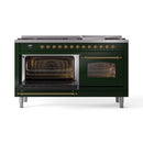 ILVE 60-Inch Nostalgie II Natural Gas Dual Fuel Range with 9 Burners, Griddle and Triple Glass Door Oven in Emerald Green with Brass Trim (UP60FNMPEGG)