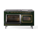 ILVE 60-Inch Nostalgie II Noblesse Natural Gas Dual Fuel Range   in Emerald Green with Brass Trim (UN60FNMPEGG)
