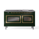 ILVE 60-Inch Nostalgie II Noblesse Natural Gas Dual Fuel Range   in Emerald Green with Brass Trim (UN60FNMPEGG)