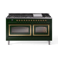 ILVE 60-Inch Nostalgie II Noblesse Natural Gas Dual Fuel Range   in Emerald Green with Brass Trim (UN60FNMPEGG)