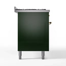 ILVE 60-Inch Nostalgie II Natural Gas Dual Fuel Range with 9 Burners, Griddle and Triple Glass Door Oven in Emerald Green with Brass Trim (UP60FNMPEGG)