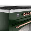 ILVE 60-Inch Nostalgie II Propane Gas Dual Fuel Range with 9 Burners, Griddle and Triple Glass Door Oven in Emerald Green with Copper Trim (UP60FNMPEGPLP)