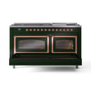 ILVE 60-Inch Nostalgie II Noblesse Natural Gas Dual Fuel Range   in Emerald Green with Copper Trim (UN60FNMPEGP)