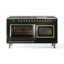 ILVE 60-Inch Nostalgie II Noblesse Natural Gas Dual Fuel Range   in Emerald Green with Copper Trim (UN60FNMPEGP)