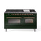 ILVE 60-Inch Nostalgie II Propane Gas Dual Fuel Range with 9 Burners, Griddle and Triple Glass Door Oven in Emerald Green with Copper Trim (UP60FNMPEGPLP)