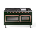 ILVE 60-Inch Nostalgie II Noblesse Natural Gas Dual Fuel Range   in Emerald Green with Copper Trim (UN60FNMPEGP)
