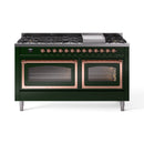 ILVE 60-Inch Nostalgie II Noblesse Natural Gas Dual Fuel Range   in Emerald Green with Copper Trim (UN60FNMPEGP)