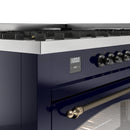 ILVE 60-Inch Nostalgie II Propane Gas Dual Fuel Range with 9 Burners, Griddle and Triple Glass Door Oven in Midnight Blue with Bronze Trim (UP60FNMPMBBLP)