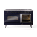 ILVE 60-Inch Nostalgie II Propane Gas Dual Fuel Range with 9 Burners, Griddle and Triple Glass Door Oven in Midnight Blue with Bronze Trim (UP60FNMPMBBLP)