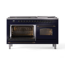 ILVE 60-Inch Nostalgie II Propane Gas Dual Fuel Range with 9 Burners, Griddle and Triple Glass Door Oven in Midnight Blue with Bronze Trim (UP60FNMPMBBLP)
