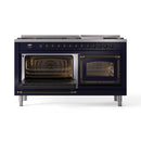 ILVE 60-Inch Nostalgie II Noblesse Propane Gas Dual Fuel Range with 9 Sealed Burners, Griddle, Triple Glass Door Oven in Midnight Blue with Bronze Trim (UN60FNMPMBBLP)