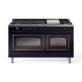 ILVE 60-Inch Nostalgie II Noblesse Natural Gas Dual Fuel Range   in Midnight Blue with Burnished Bronze Trim (UN60FNMPMBB)