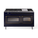 ILVE 60-Inch Nostalgie II Noblesse Natural Gas Dual Fuel Range   in Midnight Blue with Bronze Trim (UN60FNMPMBB)