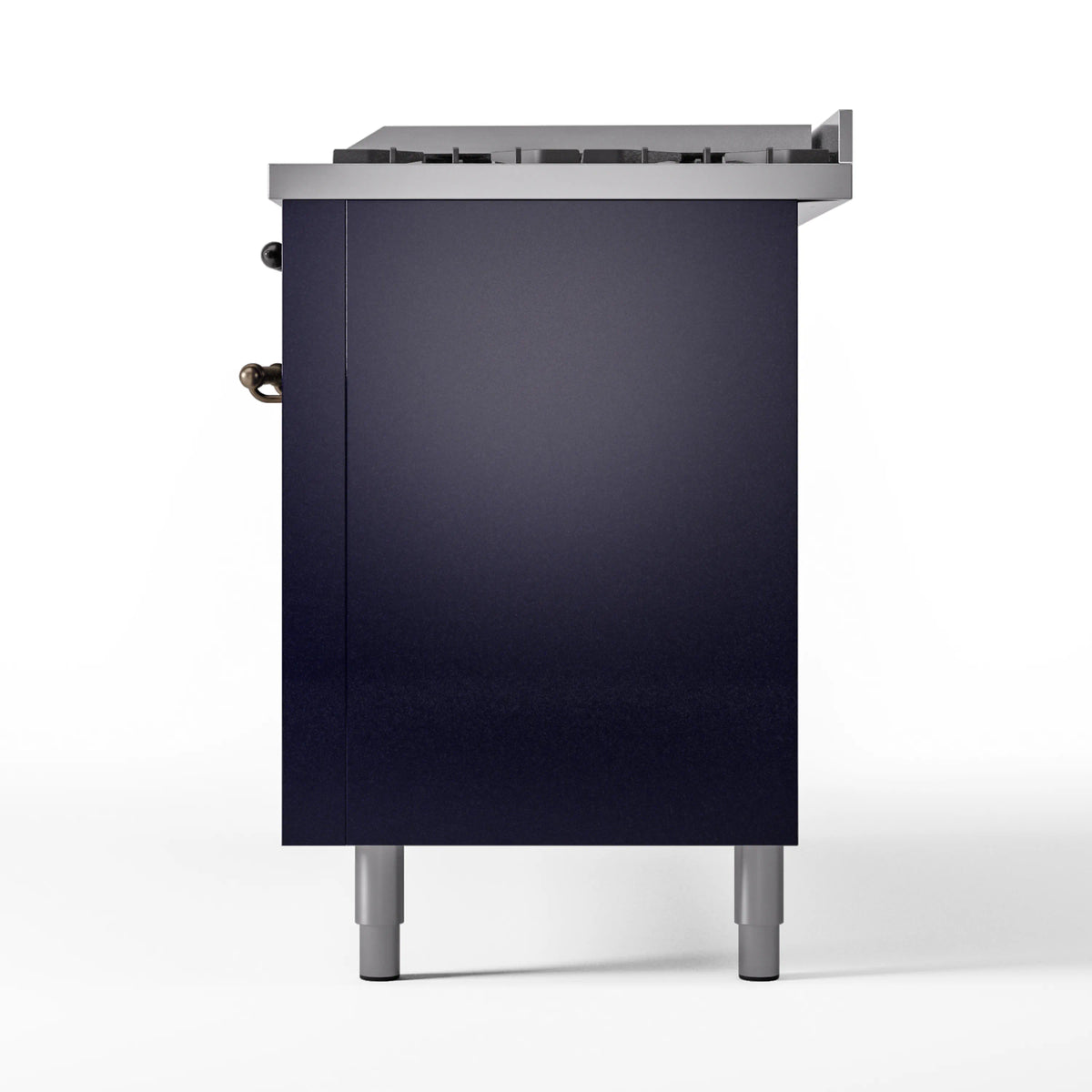 Midnight blue dual fuel range back panel with rear control hardware