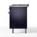 ILVE 60-Inch Nostalgie II Propane Gas Dual Fuel Range with 9 Burners, Griddle and Triple Glass Door Oven in Midnight Blue with Bronze Trim (UP60FNMPMBBLP)