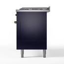 ILVE 60-Inch Nostalgie II Natural Gas Dual Fuel Range with 9 Burners, Griddle and Triple Glass Door Oven in Midnight Blue with Bronze Trim (UP60FNMPMBB)