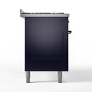 ILVE 60-Inch Nostalgie II Propane Gas Dual Fuel Range with 9 Burners, Griddle and Triple Glass Door Oven in Midnight Blue with Bronze Trim (UP60FNMPMBBLP)