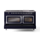 ILVE 60-Inch Nostalgie II Noblesse Natural Gas Dual Fuel Range   in Midnight Blue with Chrome Trim (UN60FNMPMBC)