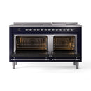 ILVE 60-Inch Nostalgie II Propane Gas Dual Fuel Range with 9 Burners, Griddle and Triple Glass Door Oven in Midnight Blue with Chrome Trim (UP60FNMPMBCLP)