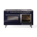 ILVE 60-Inch Nostalgie II Propane Gas Dual Fuel Range with 9 Burners, Griddle and Triple Glass Door Oven in Midnight Blue with Chrome Trim (UP60FNMPMBCLP)