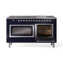 ILVE 60-Inch Nostalgie II Noblesse Natural Gas Dual Fuel Range   in Midnight Blue with Chrome Trim (UN60FNMPMBC)