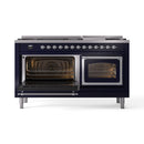 ILVE 60-Inch Nostalgie II Noblesse Natural Gas Dual Fuel Range   in Midnight Blue with Chrome Trim (UN60FNMPMBC)