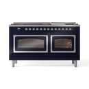 ILVE 60-Inch Nostalgie II Noblesse Natural Gas Dual Fuel Range   in Midnight Blue with Chrome Trim (UN60FNMPMBC)