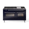 ILVE 60-Inch Nostalgie II Dual Fuel Range with 9 Burners, Griddle and Triple Glass Door Oven in Midnight Blue with Chrome Trim (UP60FNMPMBC)