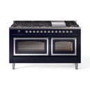 ILVE 60-Inch Nostalgie II Noblesse Natural Gas Dual Fuel Range   in Midnight Blue with Chrome Trim (UN60FNMPMBC)