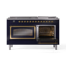 ILVE 60-Inch Nostalgie II Noblesse Natural Gas Dual Fuel Range   in Midnight Blue with Brass Trim (UN60FNMPMBG)
