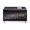 ILVE 60-Inch Nostalgie II Noblesse Natural Gas Dual Fuel Range   in Midnight Blue with Brass Trim (UN60FNMPMBG)
