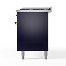ILVE 60-Inch Nostalgie II Natural Gas Dual Fuel Range with 9 Burners, Griddle and Triple Glass Door Oven in Midnight Blue with Brass Trim (UP60FNMPMBG)